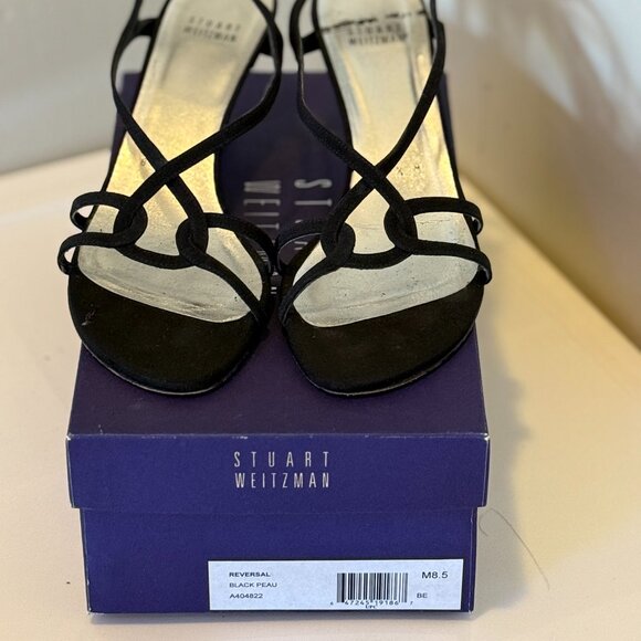 Stuart Weitzman Black Suede Strappy Low Heel - Size 8.5 - Picture 3 of 4
